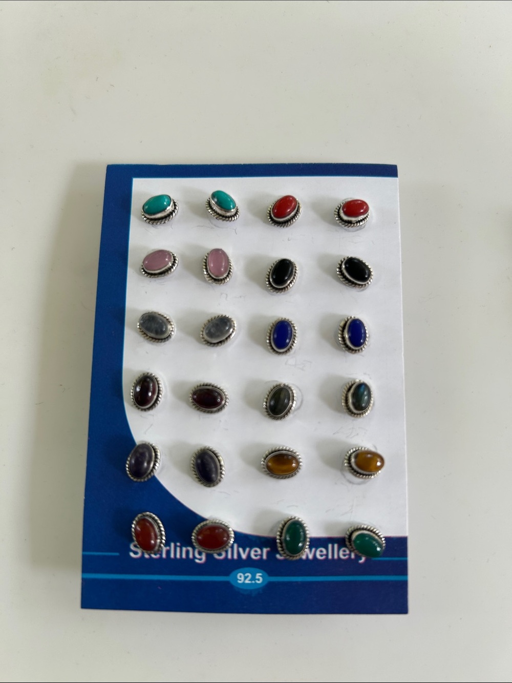 NWT Sterling Silver 925 Multi Gemstone Stud Earrings Set - 12 Pairs